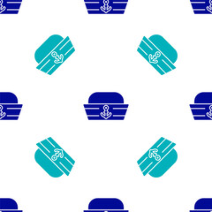 Sticker - Blue Sailor hat icon isolated seamless pattern on white background. Vector.