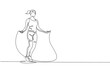 Single continuous line drawing young sportive woman train jumping with skipping rope in sport gymnasium club center. Fitness stretching concept. Trendy one line draw design vector illustration graphic