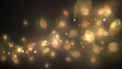 Wall Mural - Swirl of glowing golden leaves on dark background