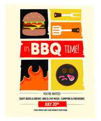 Barbecue party invitation design template for summer celebrations. Easy to edit vector design template.