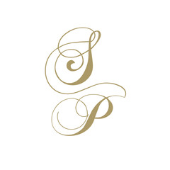 gold monogram script letters s and p