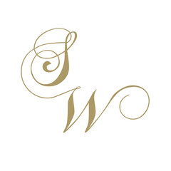 Wall Mural - gold monogram script letters s and w