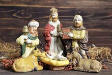 Christmas Nativity Scene With Three Kings And Baby Jesus