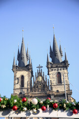 Wall Mural - View of the towers of the Tyn Church on the Old Town Square