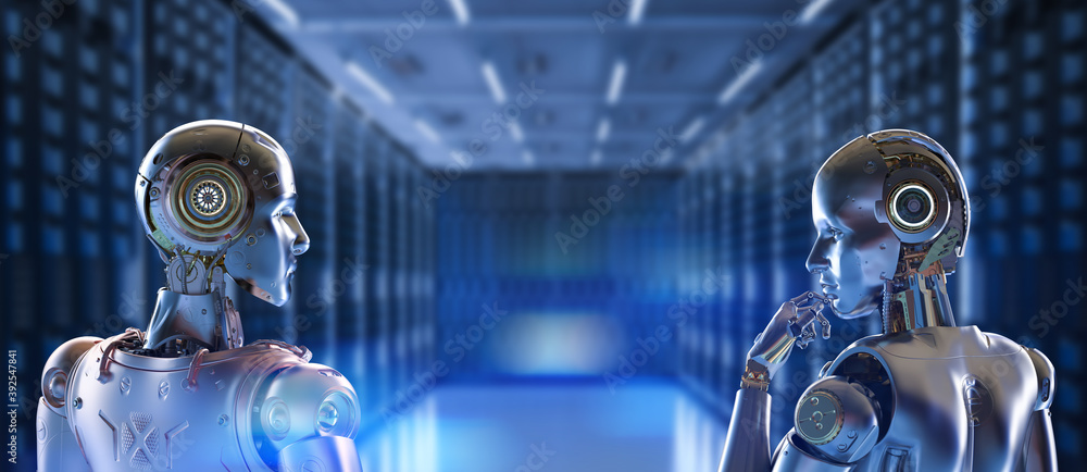 cyborgs in server room Stock Photo | Adobe Stock