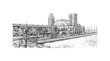 Building view with landmark of Chicago, on Lake Michigan in Illinois, is among the largest cities in the U.S. Hand drawn sketch illustration in vector.