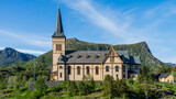 Fototapeta Big Ben - Trondheim, Norway - June 2016: Beautiful church in nature landscape in Norway