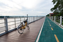 Bicycle On The Bile Lane Nest To Mekong River In The Morning