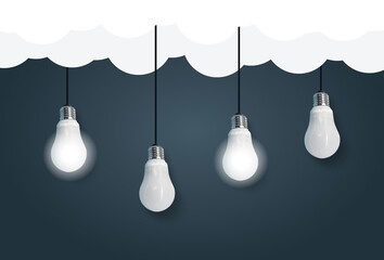 Wall Mural - Light Bulbs on sky. Bulb idea concept or electricity concept