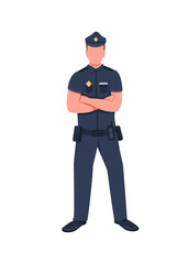 Sticker - Police officer flat color vector faceless character. Legal enforcement. Security guard. Cop in uniform with arms crossed isolated cartoon illustration for web graphic design and animation