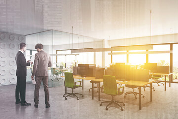 Wall Mural - Two businessmen in white open space office