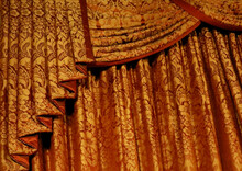 Beautiful Rich Gold Red Brocade Curtains With Ornate Draped Pelmet