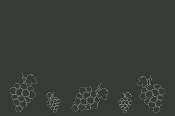 Wall Mural - Grapes drawn in chalk on a black background. Drawn frame. Empty background for text