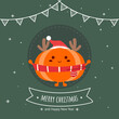 Merry Christmas card. A pumpkin character wearing a santa claus hat. Pumpkin characters wearing reindeer antlers. Happy new year. Illustration vector.
