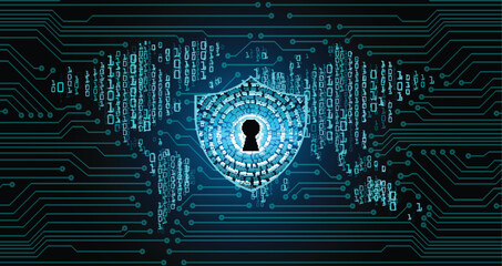 world binary circuit board future technology, blue hud cyber security concept background