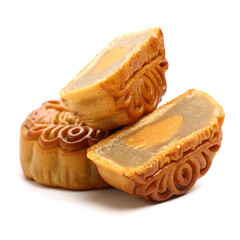 Sticker - Mid-Autumn Festival moon cake on white background（Non-English texts translation :sweet red bean paste）