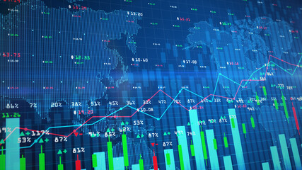 Digital Stock exchange market chart or forex trading graph and candlestick chart suitable for financial investment. Financial Investment trends for business background concept.