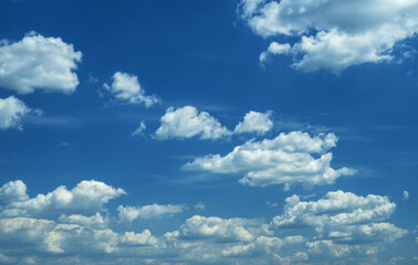 Wall Mural - Some light cumuliform clouds in the clean blue sky.