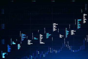 Wall Mural - futuristic trading and graph interface over dark blue background. concept of stock market. 3d render