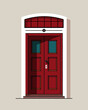 © Ruslan Grebeshkov - Beautiful red retro vintage front door. House Exterior. Home entrance. Colored vector illustration.