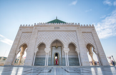 the mausoleum of mohammed v and the hassan tower on the yacoub al-mansour esplanade in the capital c