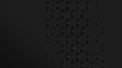 Black surface with wave of scaling pyramids with shadows. Extruding shapes animation loop. Clean dark triangle motion. 4K UHD