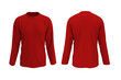 men's  red longsleeve t-shirt mockup in front and back views, design presentation for print, 3d illustration, 3d rendering