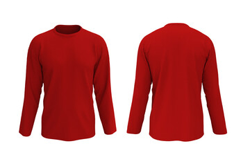 Canvas Print - men's  red longsleeve t-shirt mockup in front and back views, design presentation for print, 3d illustration, 3d rendering