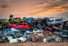 Damaged Cars On The Junkyard