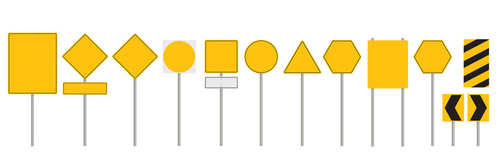 Wall Mural - Collection of blank yellow road sign or Empty traffic signs isolated on white background
