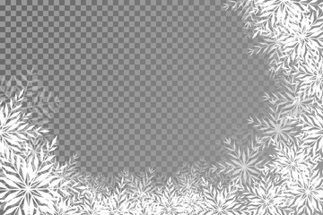 Snowfall. A lot of snow on a transparent background. Christmas winter background. Snowflakes falling from the sky.