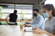 © saksit - Asian people wearing mask working at coffee shop
