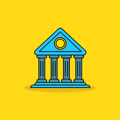 Canvas Print - Simple bank vector illustration on yellow background. Linear color style bank icon 