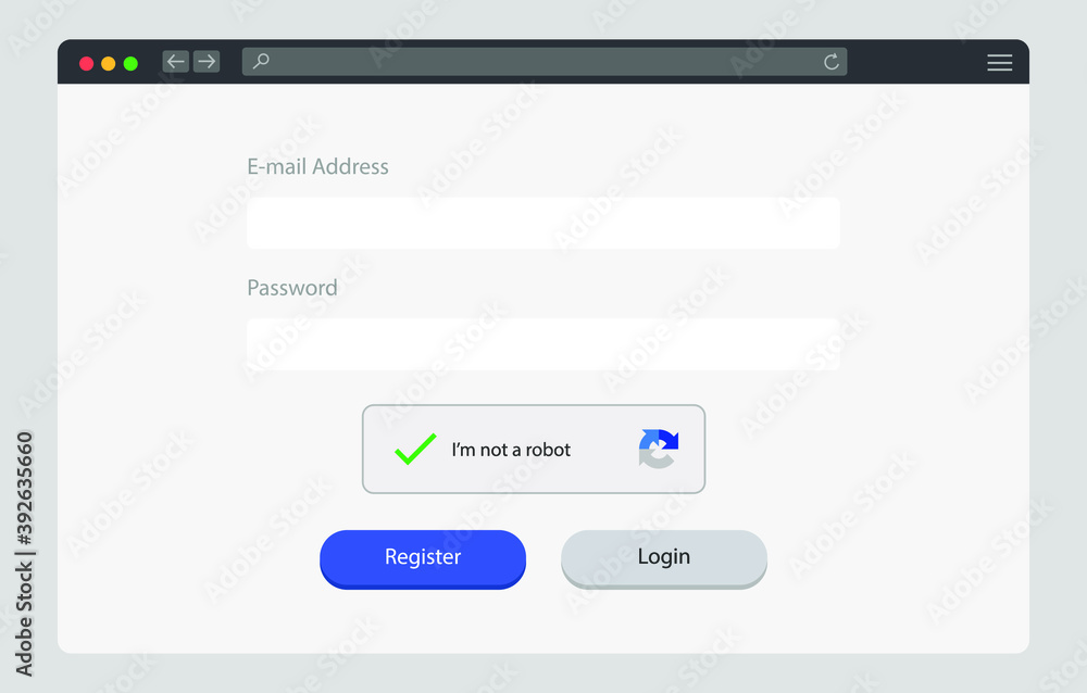 Security Register Sign In Website security register and login form. I am not a robot captcha ...