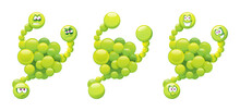 Comic Virus Isolated Green Germ Mutant, Laughing And Angry Emoticon With Many Hands Or Hands. Vector Kids Illness Character, Cartoon Microorganism Emoticon, Microbe With Eyes. Bad Influenza Fever