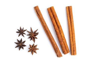 Wall Mural - anise star and cinnamon stick isolated on white background