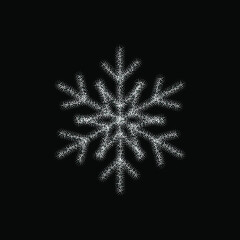 Poster - Glitter snowflake on black background for decorative design. Merry Christmas. Abstract glitter snowflake. Xmas celebration. Holiday texture. Template celebration. Christmas banner. Design element.