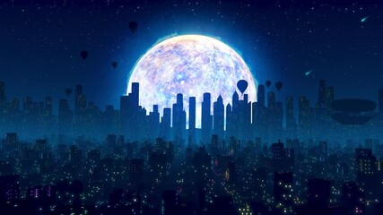 the mercurians cyberpunk city retro future seamless loop vj nightsky blue energy mercury 3d animatio