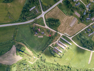 Sticker - countryside aerial landscape with roads and green fields in summer