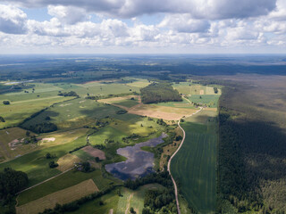 Sticker - countryside aerial landscape with roads and green fields in summer