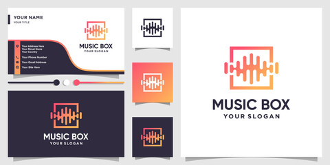 Wall Mural - Musix box logo with modern line art style and business card design Premium Vector