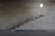concrete stair on the air with light, in the concrete room, success and forward concept, 3d rendering