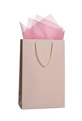 Wall Mural - Gift bag with paper on white background