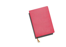 Red Closed Notepad With Bookmark On White Background, Template, Place For Text
