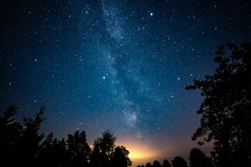 Wall Mural - overhead milky way with stars in clear summer night. country side.