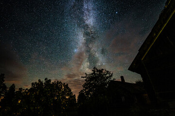 Wall Mural - overhead milky way with stars in clear summer night. country side.