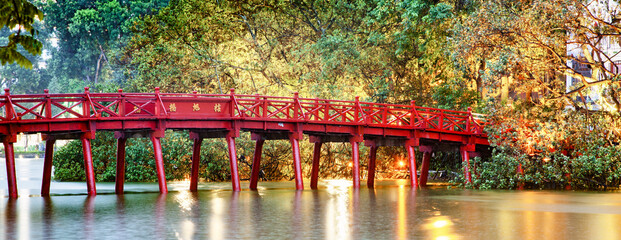 iconic red bridge in Hanoi, Vietnam