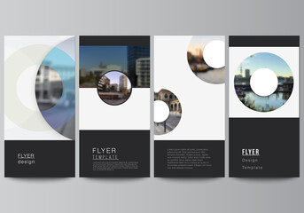 Wall Mural - Vector layout of flyer, banner templates for website advertising design, vertical flyer design, website decoration backgrounds. Background template with rounds, circles for IT, technology.