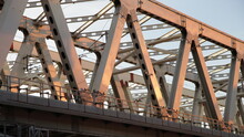 Railway Metal Bridge Frame, Miscowindustrial Architecture At Summer Day In Sunshine Rays