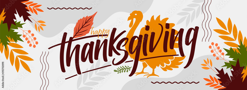 happy thanksgiving banner design with typography, turkey bird and ...